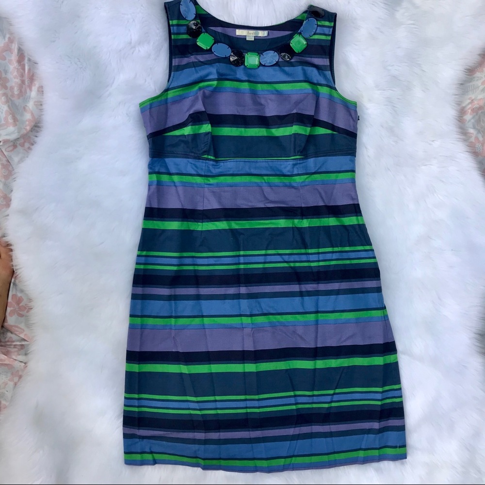 BODEN Stripped Sheath Dress with Beaded Neckline